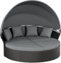 Crownland Outdoor Round Daybed with Retractable Canopy, Patio Daybed with Washable Cushions, Clamshell Sectional Seating, Black Wicker Furniture for Garden, Patio, Pool (Grey,Gray)