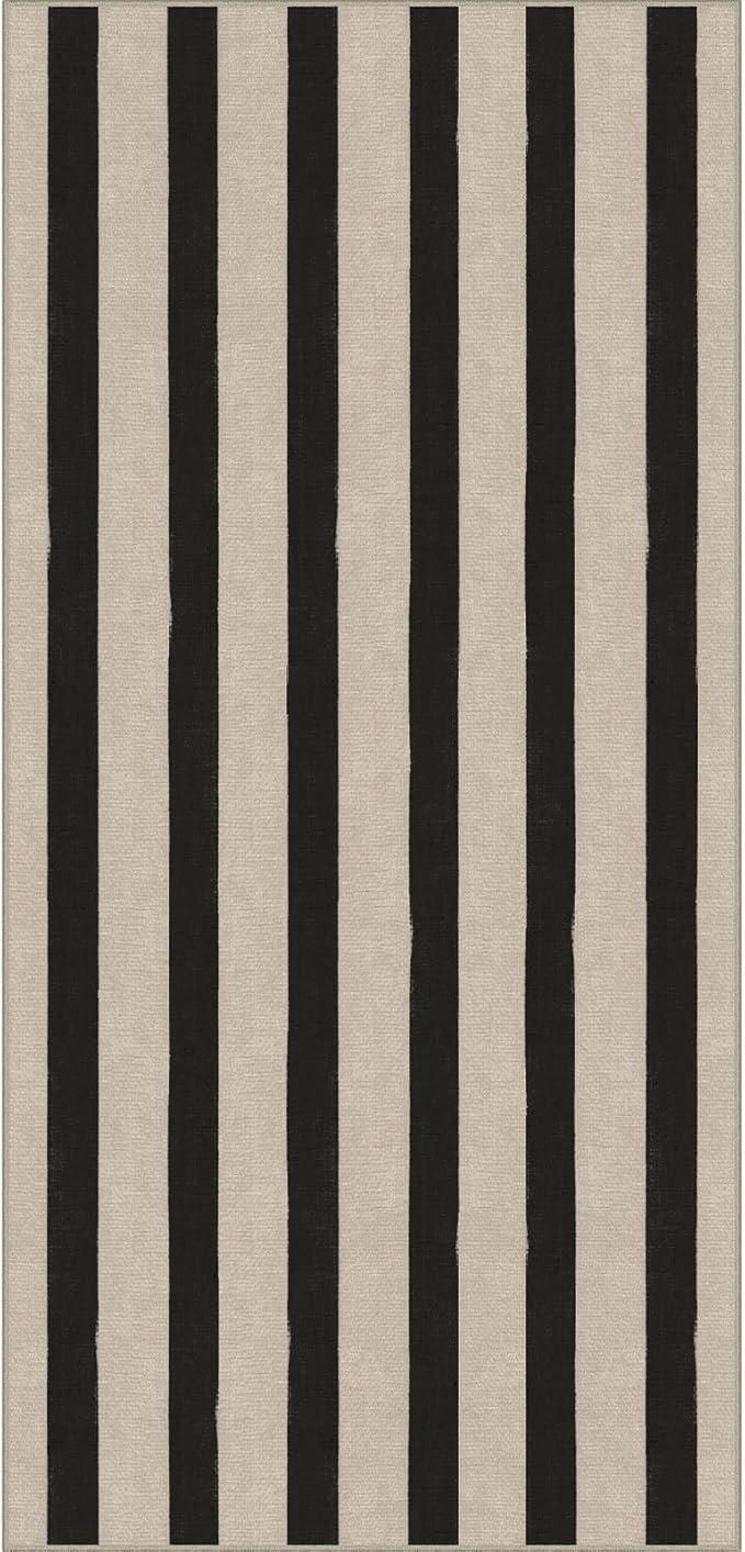 Outdoor Rug Door Mat, Black and White Stripe, 2 x 4.3 ft