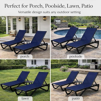 Kozyard Outdoor Chaise Lounge Chair, Full Aluminum Frame, Adjustable Reclining Patio Lounger for Poolside, Sunbathing & Backyard, Textilene (NavyBlue, 2Chairs)