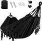 Bellzacasa Double Hammock, Heavy Duty 500 lb Load Capacity Tassels and Fishtail Knitting with Mounting Straps for Outdoor Camping Patio Balcony Black