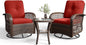 Aoxun 3 Pieces Patio Furniture Set, Patio Swivel Rocker Chairs Set of 2, Wicker Outdoor Bistro Set with Rocking Chair, Thickened Cushions and Table for Porch (Red)