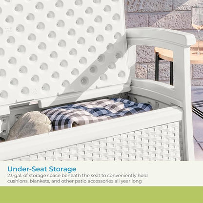 Suncast Outdoor Wicker Love Seat with 23-Gallon Storage, Comfortable Seating for Two, Ergonomic Back Support, All-Weather Furniture for Patio, Deck, and Garden, Ice Cube