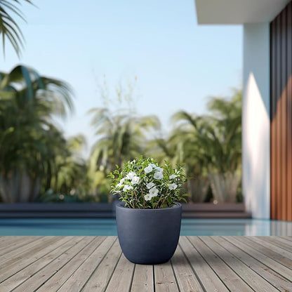 Kante 14 Inch Dia Round Concrete Planter, Indoor Outdoor Large Plant Pot with Drainage Hole and Rubber Plug for Home Patio Garden, Dark Gray