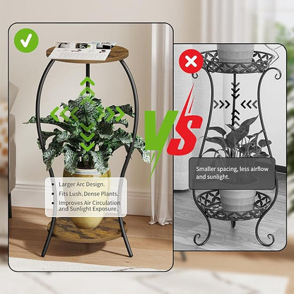 Plant Stand Indoor, 2 Tier Round Tall Plant Stand, Flower Pot Stand, Plant Shelf Rack, Corner Plant Stand for Planter Garden Balcony Patio Living Room