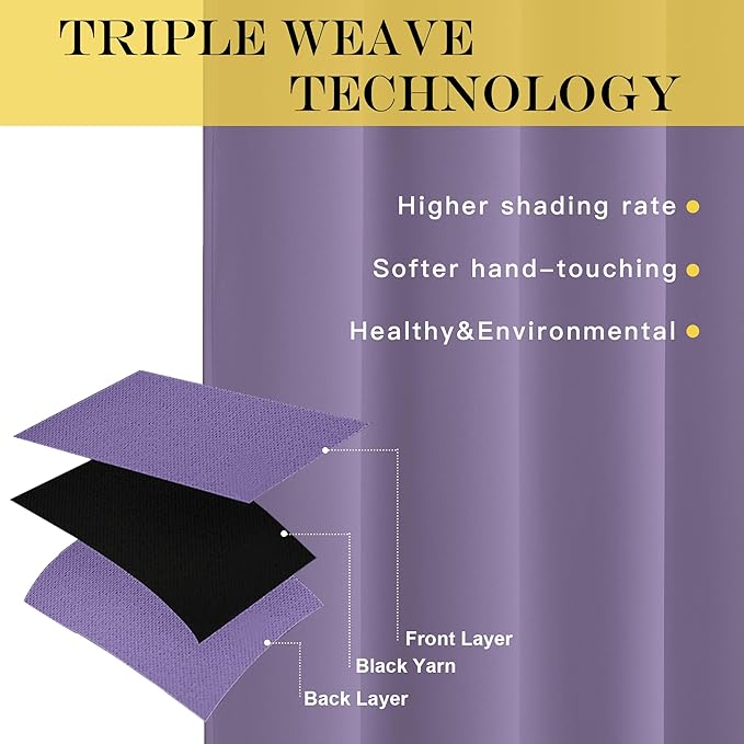 NICETOWN Patio Blackout Curtain Panels - Extra Wide Sliding Door Thermal Insulated Drape, Privacy Room Divider Curtain for Bedroom Office (Lilac Purple, 66 x 118 Inch Long)