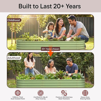 6-Pack Galvanized Raised Garden Bed 8x4x1.5 | 10x2x1.5 ft, 18" Tall Metal Planter Boxes Outdoor for Vegetable Herbs, Modular Raised Flower Bed for Gardening with Zn-Al-Mg Coated - Sand Beige