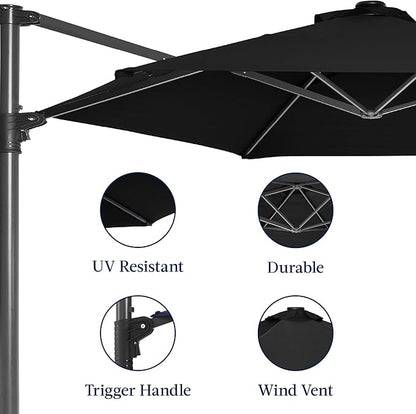 Best Choice Products 10ft Offset Cantilever Hanging Market Patio Umbrella, Smooth 360° Rotation, 8 Sturdy Ribs, Easy Adjustment - Black
