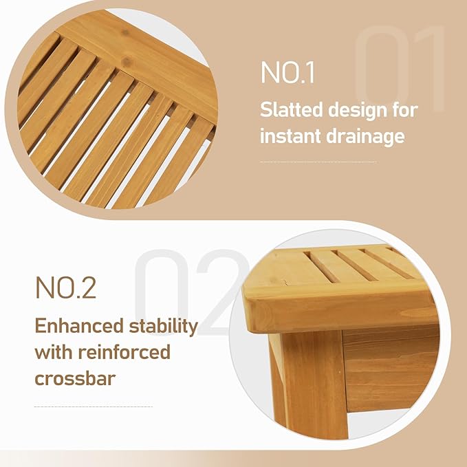 VINGLI Outdoor Wood Coffee Table, 35" Farmhouse Side Table for Patio, Solid Cedar Wood Accent Table with Slatted Tabletop, Weather-Resistant End Table for Garden, Poolside, Lawn, Living Room (Teak)