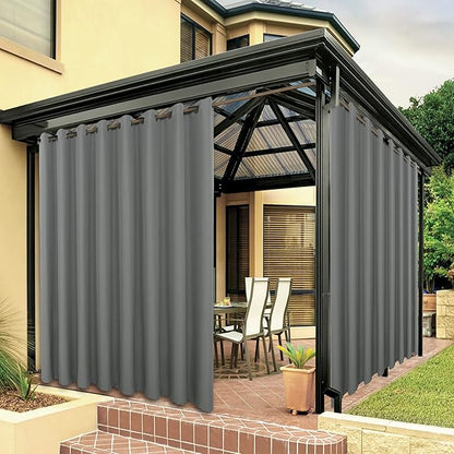 BONZER Outdoor Curtains for Patio Waterproof Thick Privacy Wide Grommet Light Filtering Outside Curtains for Porch Pergola Gazebo Deck, 1 Panel, 110W x 84L inch, Grey