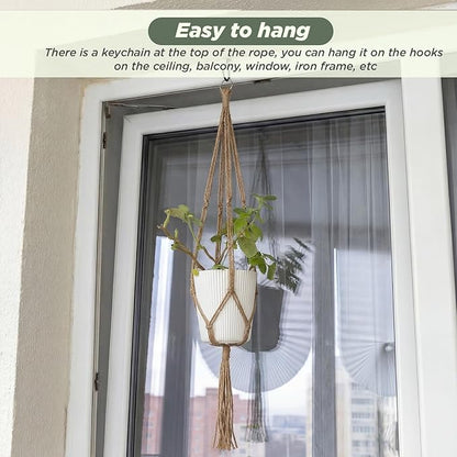 EBOOT 2 Pack 41 48 Inch Large Macrame Plant Hanger Rope to Hang Flower Pot Plant Holder for Indoor Outdoor Decorations, 4 Legs (Linen Color)