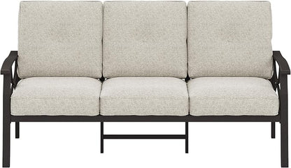 RoyalCraft Patio 3 Seats Sofa, All-Weather Outdoor Couch, Patio Furniture Sofa, Khaki Metal Chair with Beige Cushions