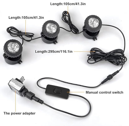 3000K Warm White Pond Lights, LED Underwater Submersible Landscape Spotlights, Switch Control IP68 Waterproof Fountain Light Lighting for Fish Aquarium Tank Garden Yard Pool (Set of 3)