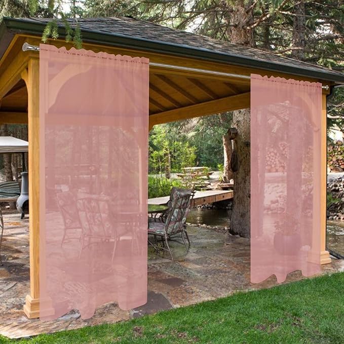 SpaceDresser Waterproof Outdoor Sheer Curtains for Patio - 2 Panels Rod Pocket Indoor Voile Sheer Curtain for Living Room,52W x 84L inch, Blush