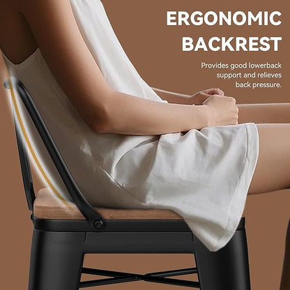 Yongchuang 24" Metal Barstools Set of 4 Counter Bar Stools with Wood Top Low Back Matte Black
