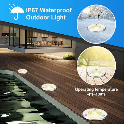 LED Landscape Lights, 12 Pack 7W Ground Lights With 24 Connectors, Low Voltage In-Ground Well Pathway Lighting, Daylight White, Waterproof for Driveway, Deck, Garden