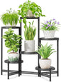 iDavosic.ly 6 Tier Large Plant Stand Indoor with 10-Inch Wide Drainage Tray, Tiered Corner Metal Outdoor Flower Display Holder Shelf, Folding Tall Rack for Patio Porch Balcony, Black Iron Carving