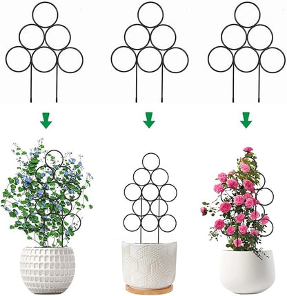 Garden Plant Trellis for Indoor Plants, Stackable Metal Trellis Supports for Climbing Plants or Houseplants, 3 Pack, Black,11.8"(W) x 15.4"(H)