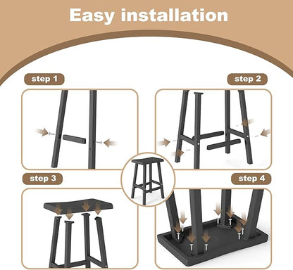 Bar Stools Set of 4, Waterproof UV-Resistant,Durable Resin Kitchen Island Chairs for Indoor & Outdoor Use, Modern Design for Home,Bar,and Cafe (24'' Black-4)