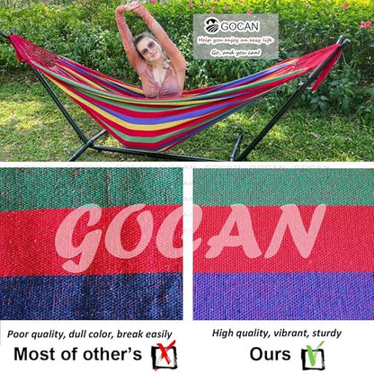 Brazilian Double Hammock 2 Person Extra Large 220x160cm Total Length 330cm Load 500lb Canvas Cotton Hammock for Patio Porch Garden Backyard Lounging Outdoor and Indoor(Rainbow) XXL