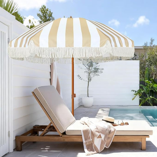 Patio Umbrella with Fringe Outdoor Tassel Umbrella UPF50+ Premium, 7ft