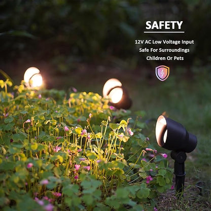 Malibu 8 Pack Low Voltage Spotlights Outdoor Landscape Lighting 20W 145 Lumens Halogen Flood Light 2800K with Plastic Spike and Connector for Garden Pathway Driveway 8301-9604-08