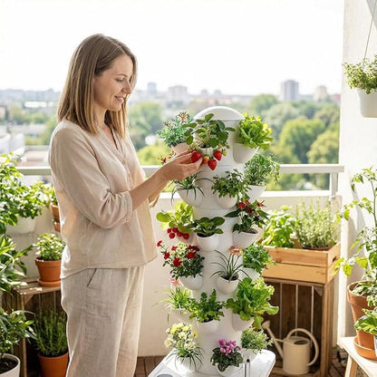 Vertical Hydroponic Tower Garden Growing System - Indoor Planter Kit with 30 Pods, Aeroponic-Style Tower for Herbs, Vegetables, Lettuce & Strawberries, Home Countertop Grow System, Gray