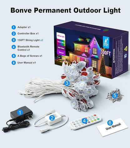 300FT Permanent Outdoor Lights for House, Smart Color Change Eaves LED Lights House Decor for Holiday, Christmas, Halloween, IP67 Waterproof Outside Lighting with APP Remote Control for Daily, Pool