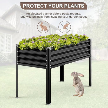 Raised Garden Bed with Legs, 48×24×32in Galvanized Raised Garden Beds Outdoor Elevated Metal Planter Box for Gardening Vegetables Flowers Herb （Black）