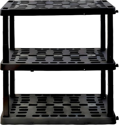 Oskar Heavy Duty Plastic Storage Shelves- for Garage, Kitchen, Bathroom Basement Kids Room, Stackable 3-Tier Black Organizer Rack for Books Shoes, Toys, Pantry, Cleaning and Closet Organization