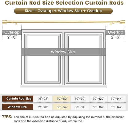 1” Diameter Gold Curtain Rod Itself is 30-60 inch 2 Pack, Fit 30 to 56 Windows with Heavy Duty Adjustable Telescopic Rod，Splicing Metal Extra Long Curtain Rod for Windows Sliding Glass Door
