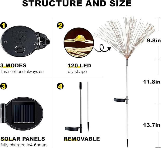 YOTOZU 2 PCS Solar Firework Light, Outdoor Solar Garden Decorative Lights 120 LED Powered 40 Copper Wires String DIY Landscape Light for Walkway Pathway Backyard Decoration Parties Perfect Gifts(Pink)