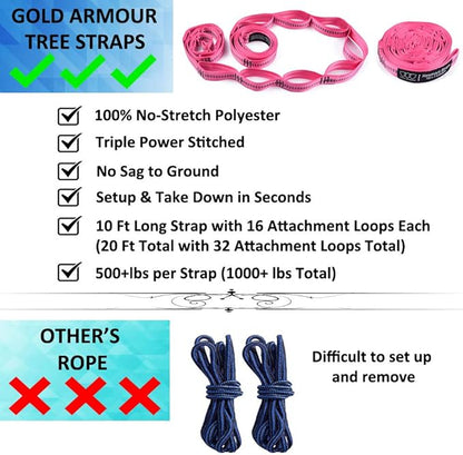 Gold Armour Camping Hammock - XL Double Hammock Portable Hammock Camping Accessories Gear for Outdoor Indoor with Tree Straps, USA Based Brand (Fuchsia and Pink)