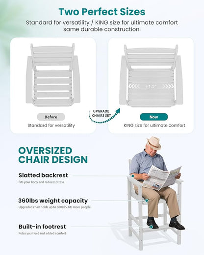SERWALL 5 Pieces Adirondack Bar Chairs Set, HDPE Adirondack Barstools Chairs with Bar Pub Table, Outdoor Patio Bar Furniture Set for Bistro, Balcony, Poolside, Garden, White