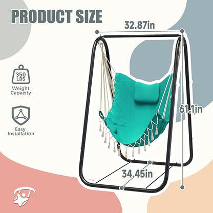 G TALECO GEAR Hammock Chair with Stand,Heavy-Duty and Rustproof Hanging Chair with Stand,Hammock Swing Chair Stand,for Indoor Outdoor Patio Yard Garden Porch (Aqua)