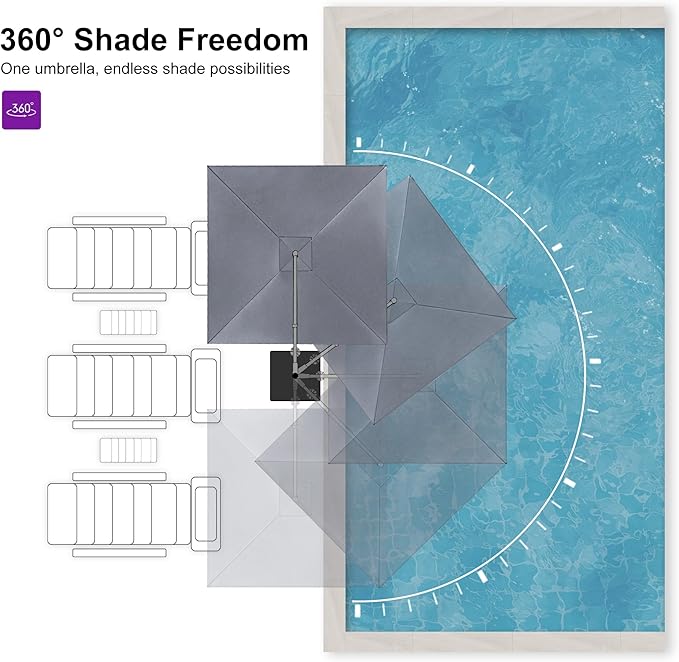 PURPLE LEAF Patio Umbrella 10' X 10' Rectangle Cantilever Umbrella Large Aluminum Outdoor Umbrellas with 360-degree Rotation & UPF40+ Premium Fabric for Deck Pool Garden Yard, Mist Grey