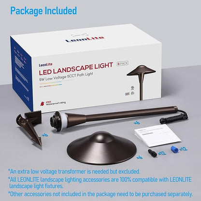 LEONLITE Update 5CCT Low Voltage Pathway Lights, LED Landscape Path Lights, 1800/2700/3000/4000/5000K, Saucer Head, 12-24V AC/DC, IP65 Outdoor Walkway Light, Oil Rubbed Bronze Aluminum, Pack of 6