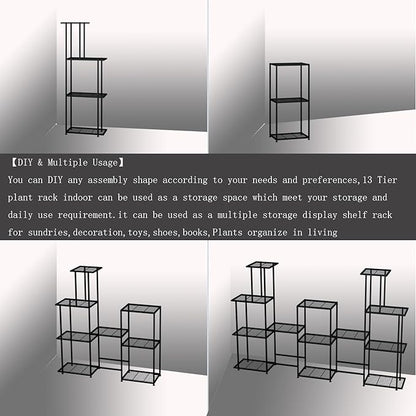 Twhep Tall Multi Tier Plant Stand, 13 Tiers Multifunctional Plant Stands for Indoor Plants, Decorative Black Steel Plant Shelf for outdoor Patio Garden Balcony and Yard