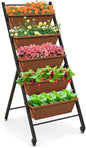 Giantex Vertical Raised Garden Bed on Wheels, 5-Tier Elevated Planter Boxes, Garden Beds with Drain Hole, Freestanding 5 Containers for Herb Vegetables Flowers Growing, Indoor Outdoor Patio Balcony