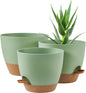 FaithLand 3-Pack Planter Pots, 10 9 8 Inch Self Watering Flower Pots for Indoor Outdoor Garden Plants, Green with Brown