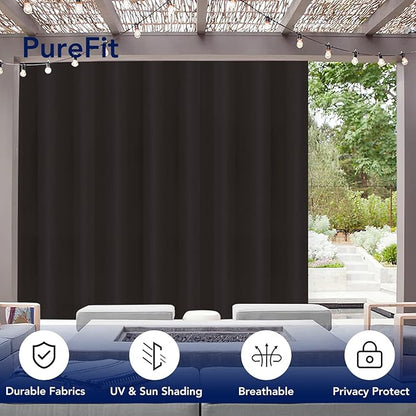 PureFit Outdoor Curtains for Patio Waterproof Weatherproof, UV Resistant Outside Curtains for Gazebo, Front Porch, Pergola, Sun Blocking Privacy Curtain, 120W x 84L inch, 1 Panel, Chocolate