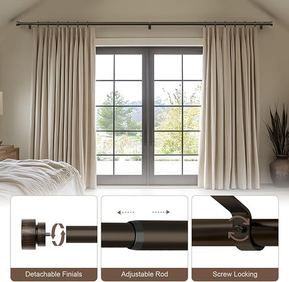 Modern Antique Brown Bronze Curtain Rods for Windows 72 to 144 Inches Adjustable Heavy Duty 1" Diameter Window Rod with Decorative Finials for Outdoor Farmhouse Bedroom Kitchen Living Room