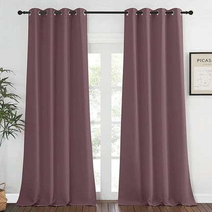 NICETOWN Bedroom Curtain 95 inches Long for Bedroom - Grommet Top Thermal Insulated Window Treatment Energy Saving Sound Reducing Drape for Living Room (Dry Rose, 1 Panel, W52 x L95)