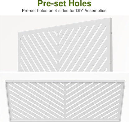 Casaphoria Metal Privacy Screen Outdoor, 72" H x 47" W Freestanding Decorative Privacy Screen for Patio Deck Balcony Garden with Stable Base, White-Parallel