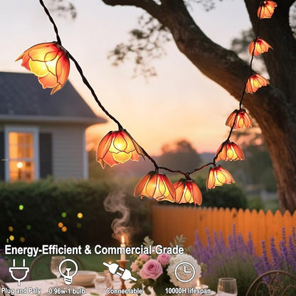 Decorative String Lights Plug in with 10 Incandescent Bulbs, Flower Garland Fairy Lights Connectable Weatherproof Outdoor Indoor for Wedding Garden Pergola Bedroom Porch Floral Home Decor (Multicolor)