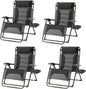 Zero Gravity Chair Set of 4 Oversized Padded Recliner with Adjustable Headrest & Cup Holder - 600D Oxford Folding Lounge Chair for Outdoor Camping, Patio, Poolside (Black & Gray)