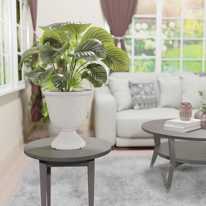 Arcadia Classic Decorative Garden Pot Planter for Indoor Plants, White, 10 x 11" Lattice Plastic Garden Urn