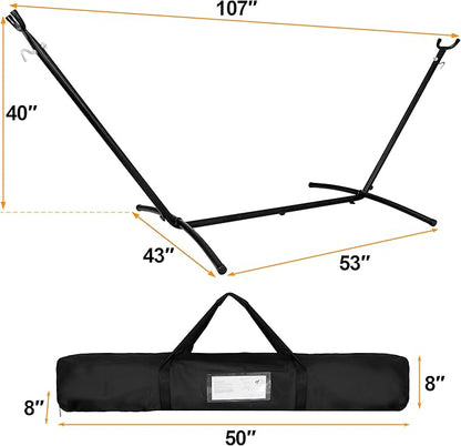 SUPER DEAL Portable 2 Person Hammock with 9FT Hammock Stand, 620 LBS Capacity Adjustable Hammock Bed with Space Saving Carrying Case Included for Camping Garden Backyard Patio Indoor Outdoor
