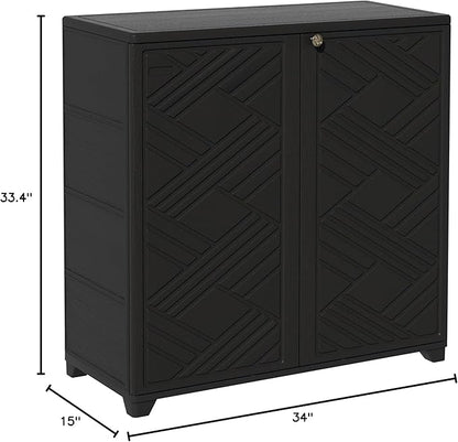 ADDOK Indoor Outdoor Plastic Storage Cabinet 34"x15"x34" with 1 Shelf, Outdoor Storage Shed for Living Room, Hallway, Balcony, Garage, Garden,Black