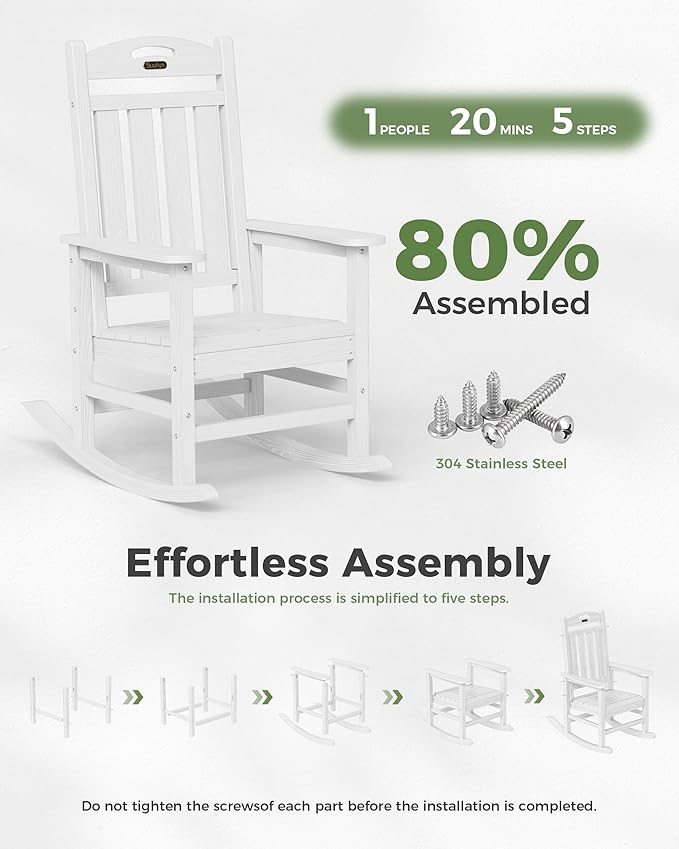 Rocking Chair, Oversized White Outdoor Rocker with Wood-Grain Finish