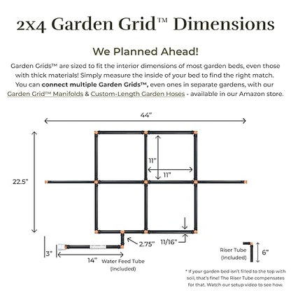 Garden Grid Watering System | Raised Garden Bed Drip Irrigation System – But Better | Pre-Assembled, Waters Every Plant Evenly, 1-Minute Setup | Square Foot Gardening Grid | US-Made (Cornerless, 2x4)